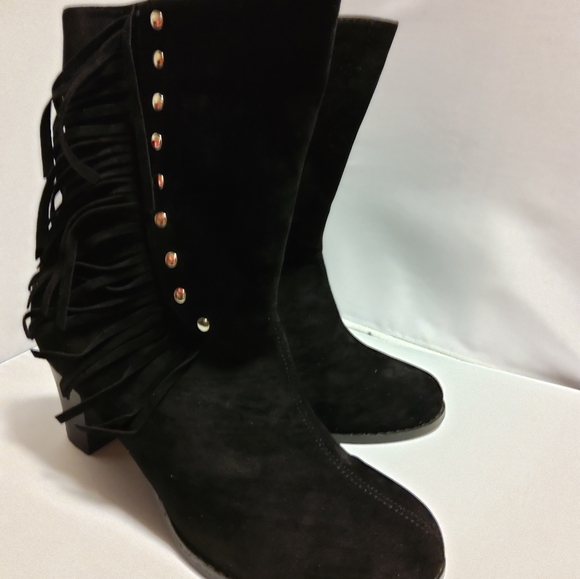 Black Stud-Accent Fringe Ankle Boot - Picture 11 of 11